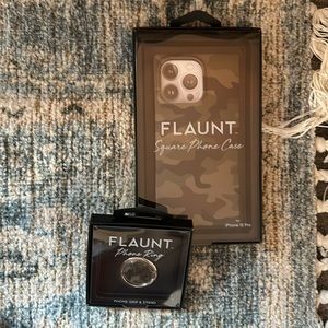 FLAUNT iPhone 13 Pro Camo SQUARE case, with matching Phone Ring. New in Box